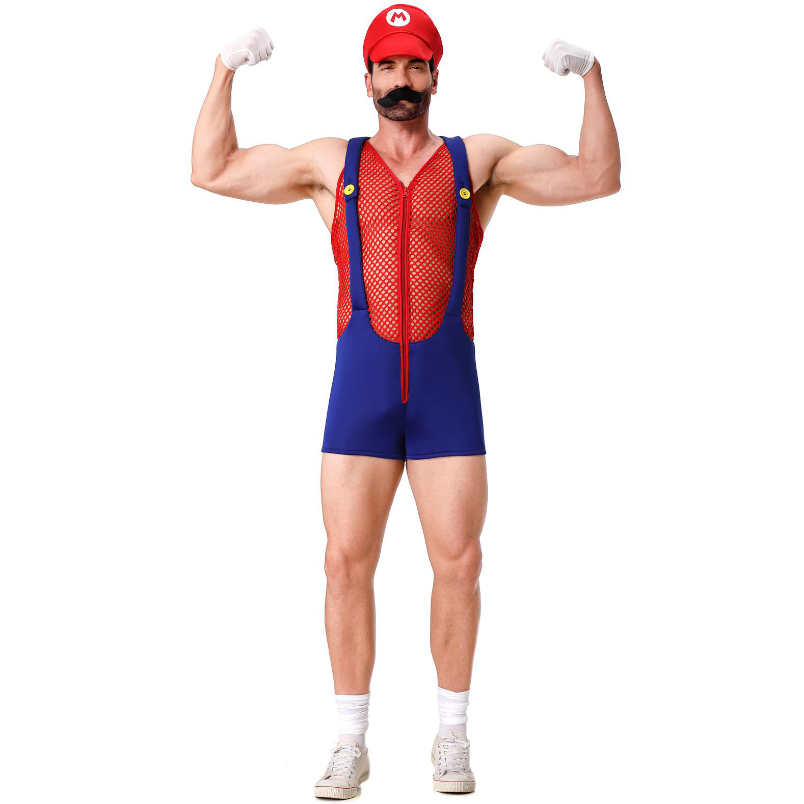 Mens Halloween Plumber One Piece Jumptsuit Costume for Carnival Party Dress up